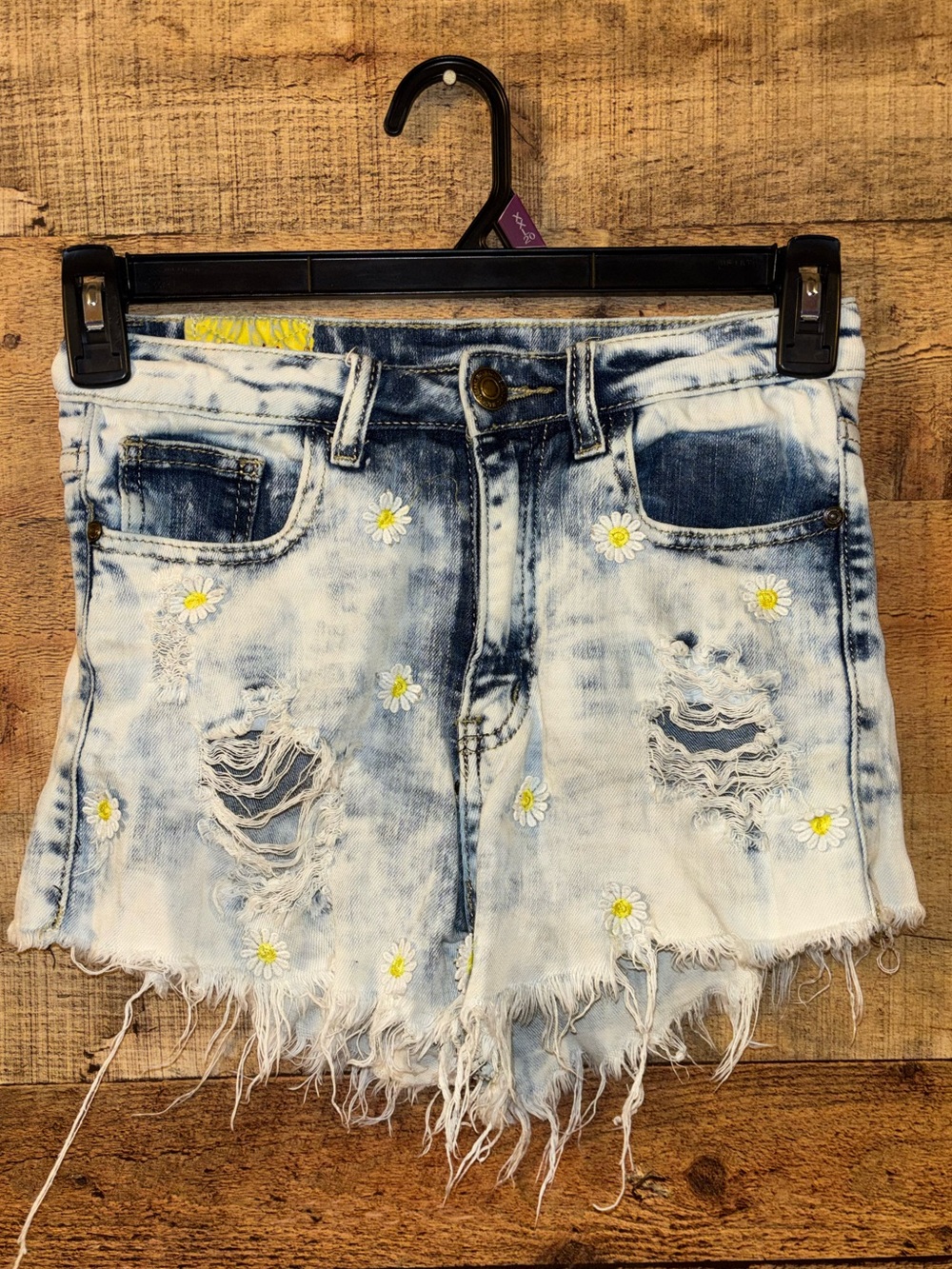 Machine Distressed Daisy Denim Shorts